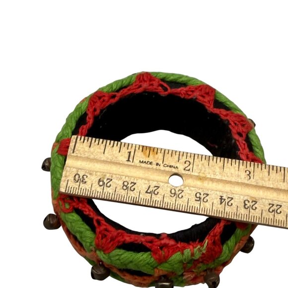 Tribal Embroidered Handmade Statement Cuff Bangle Bracelet with Bells Ethnic - Picture 5 of 6